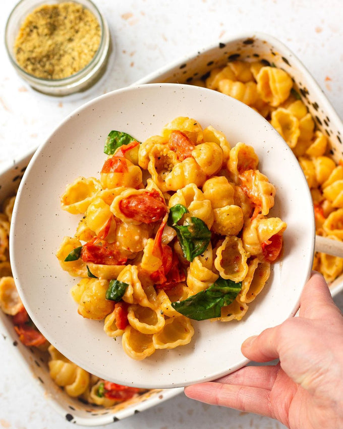 Vegan Baked Feta Pasta | Cashew Parmesan