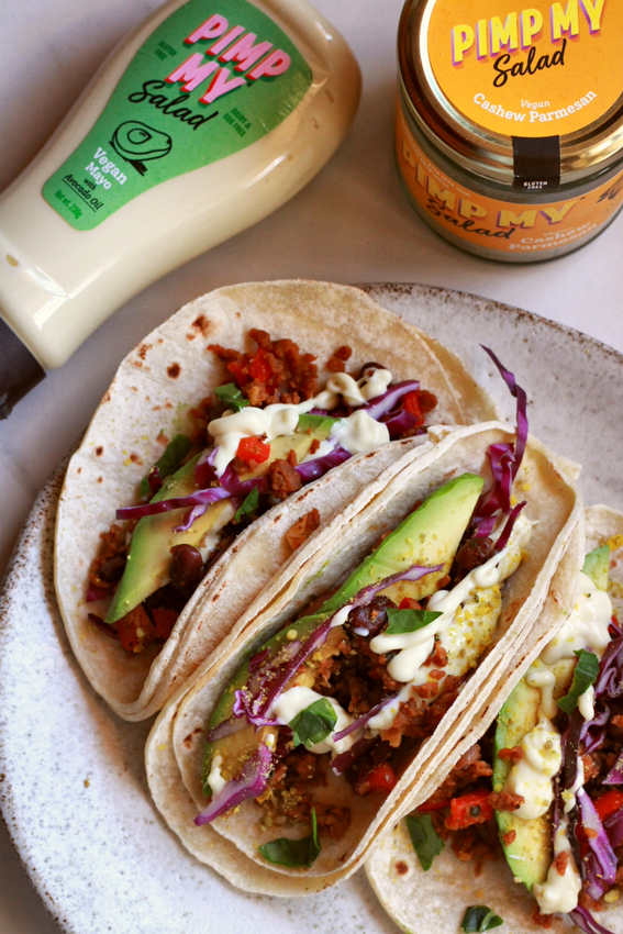 Easy Vegan Tacos Topped with Vegan Cheese