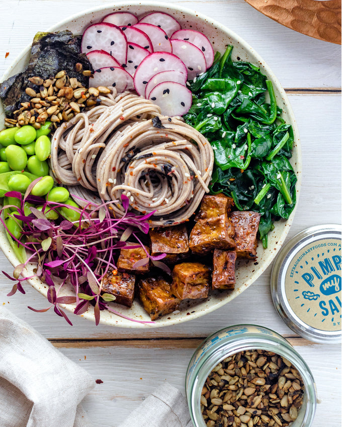 Teriyaki Baked Tofu with Soba and Stir Fry Baby Spinach | Quick Vegan Recipe | Seaweed SuperFoods | Pimp My Salad