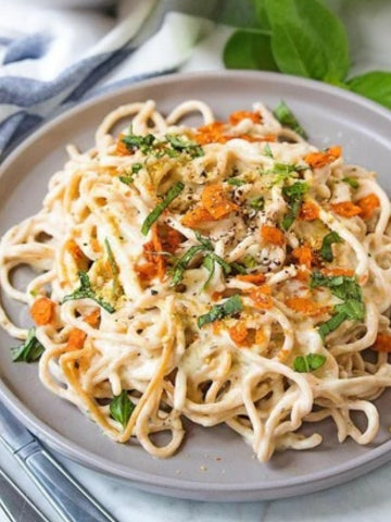 Cashew Alfredo Sauce | Vegan Cashew Parmesan + Plant-Based Bacon Bits