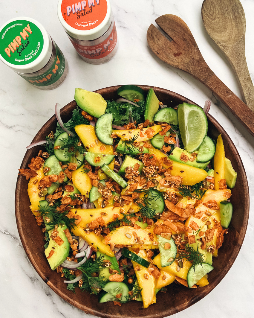 Fresh & Zesty Mango Summer Salad with Vegan Bacon Bits and Super Seeds