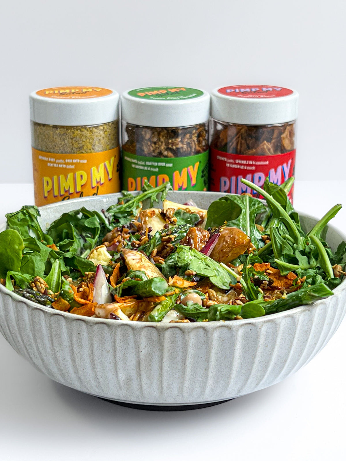 Warm Veggie Salad | Cashew Parmesan, Coconut Bacon, Super Seeds — Pimp My Salad