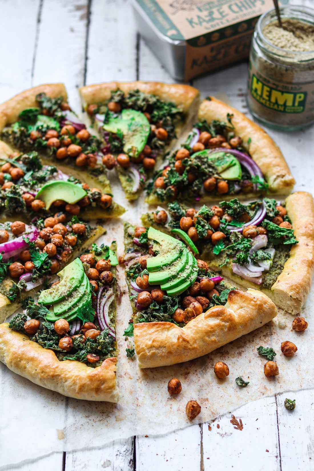 Homemade Vegan Pizza Topped with Hemp Parmesan and Kale Chips | Vegan Diet