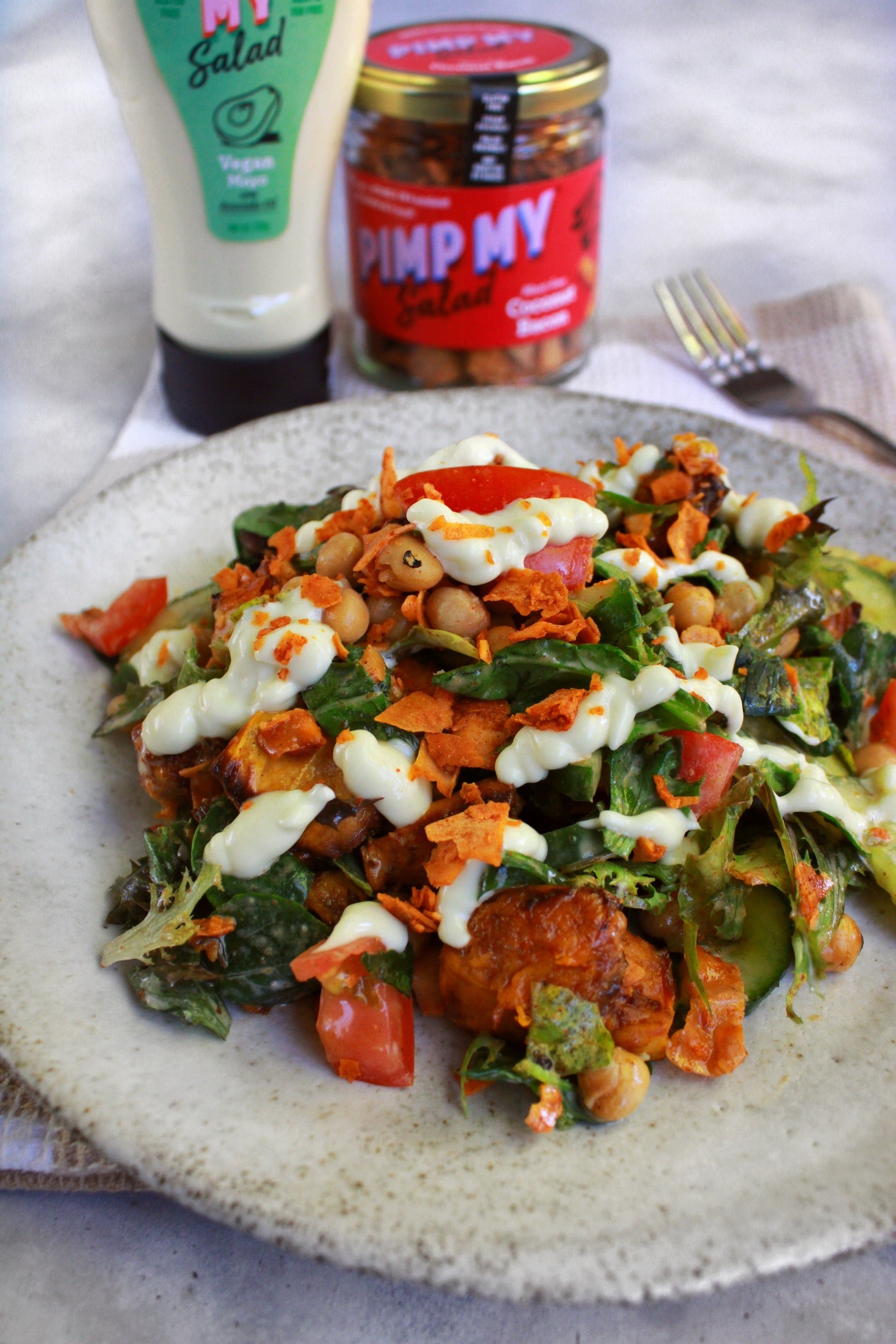 Pumpkin & Chickpea Salad Coconut Bacon & Vegan Mayo — Pimp My Salad