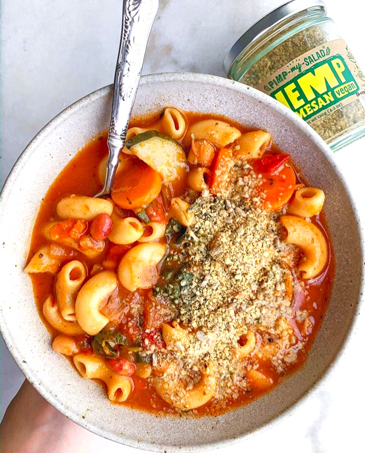 Vegan Cheesy Minestrone Soup | Hemp Parmesan — Pimp My Salad